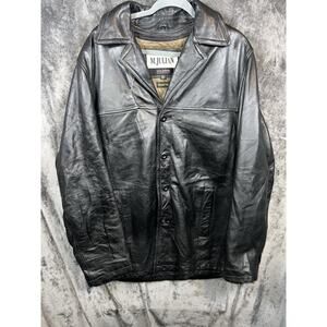 M. Julian Wilsons Black Leather Jacket Mens XLT Quilted Lined Button Front